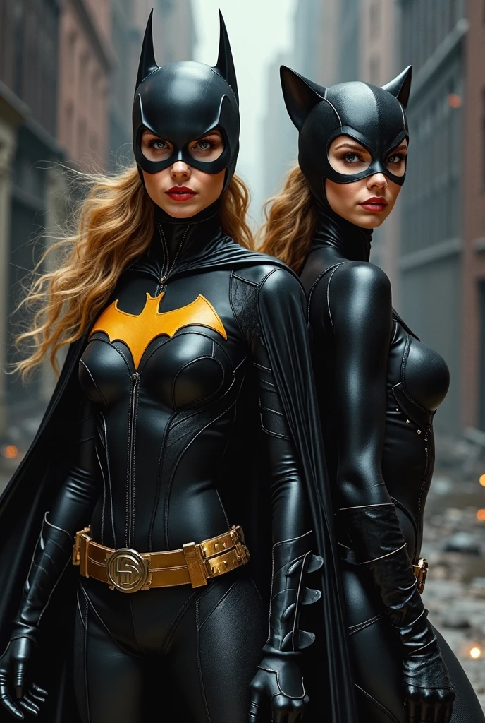 scarlett johansson et natalie portman qui vont faire un braquage dans la rue en tenue de bat Girl 