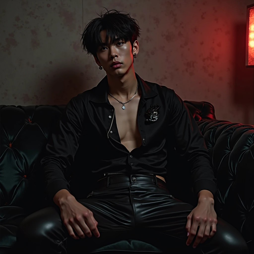 BTS's Taehyung smoking a cigarette in a red jacket