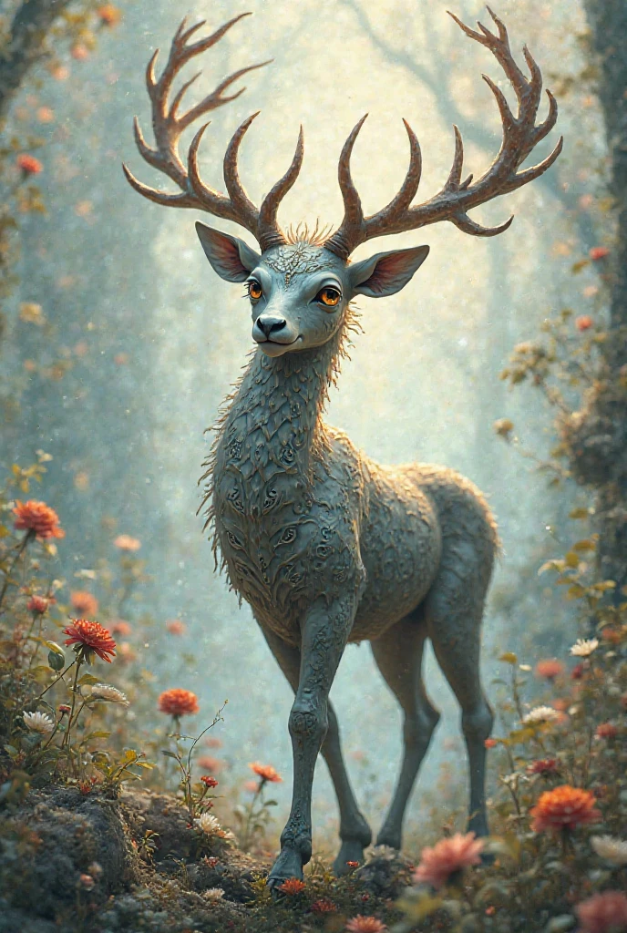 The Zoonari are creatures that embody the pure essence of wild nature., born from the connection between animal life and the magic of Sylvaris, The Spirit of Wild Nature. They are beings with a changing form, that combine characteristics of animals and vegetation. They can vary in size and appearance., from small and agile like foxes with vines in their fur, even majestic like deer with antlers that look like tree branches covered with leaves and flowers. Their fur or skin is often adorned with flowers., mosses or lichens, which allows them to camouflage themselves perfectly in their natural environment..