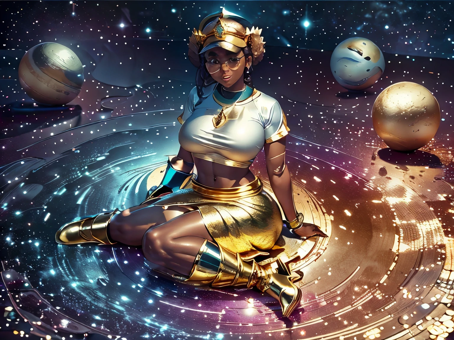 African Queen, Goddess of Gold, Floats in the waters, suspense no ar