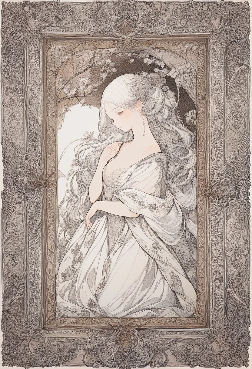 Line Art、 Renaissance Painting 、Delicate black and white painting、