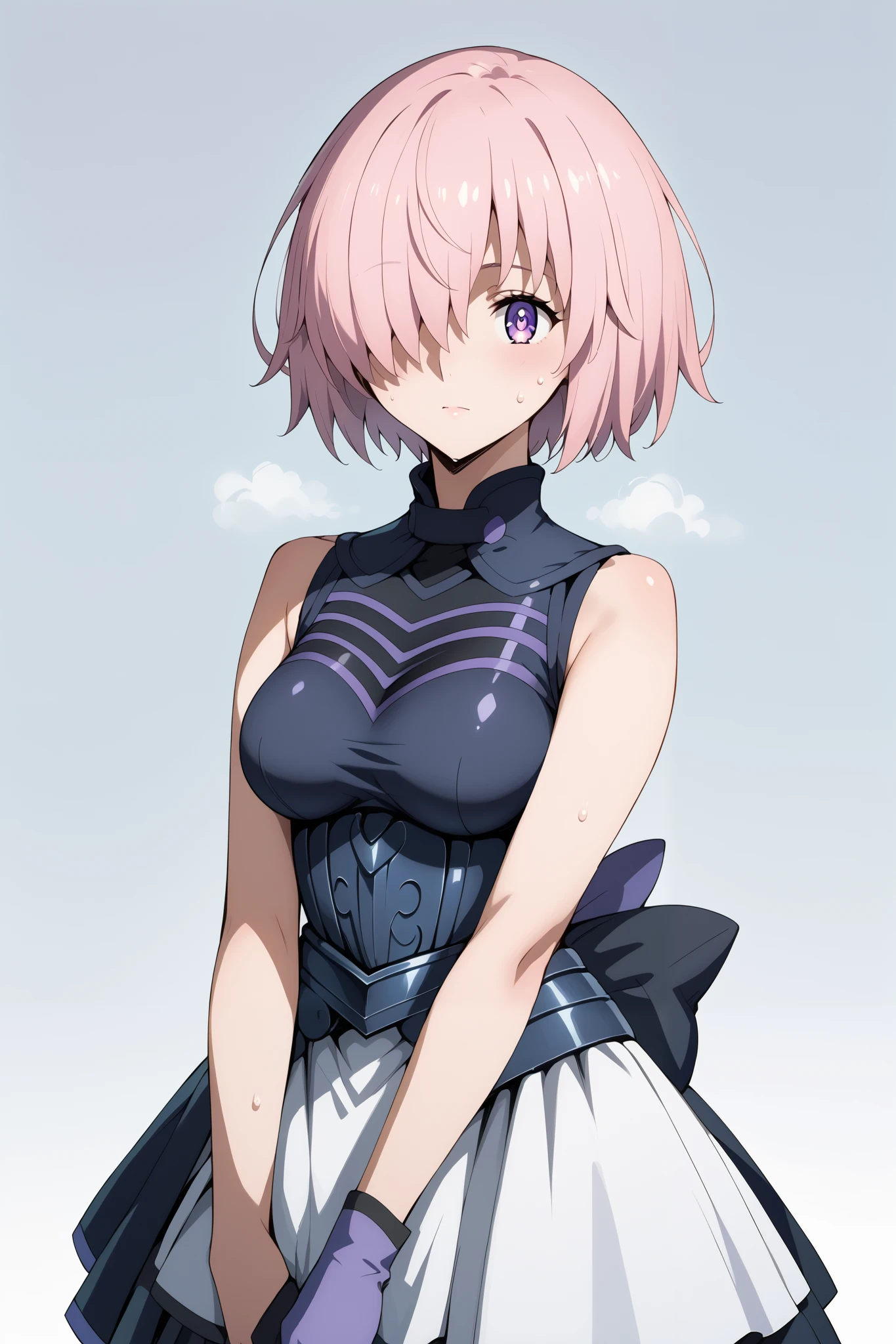 score_9, score_8_up, score_7_up, source_anime, 4K,perfect fingers,(perfect hands, perfect anatomy),prefect lighting, very aesthetic, intricate details,highly detailed background, masterpiece, high quality, best quality,
1girl, mashkyrielight, mash kyrielight, short hair, purple eyes, pink hair, hair over one eye, large breast,
wearing ((pretty dress, ))
sweating, ((white plain background)),