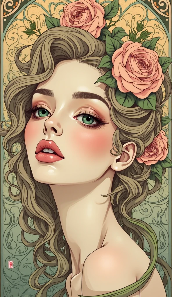 portrait of the most beautiful form of chaos, elegant, a brutalist designed, vivid colours, romanticism, by james jean, roby dwi antono, ross tran, francis bacon, michal mraz, adrian ghenie, petra cortright, gerhard richter, takato yamamoto, ashley wood, atmospheric, trending on artstation. 8 k masterpiece. (alphonse mucha style:1.2), 3d render, cgi, symetrical, octane render, 35mm, bokeh, 9:16, (intricate details:1.12), hdr, (intricate details, hyperdetailed:1.15), (natural skin texture, full body, showing cleavage, hyperrealism, soft light, sharp:1.5)
