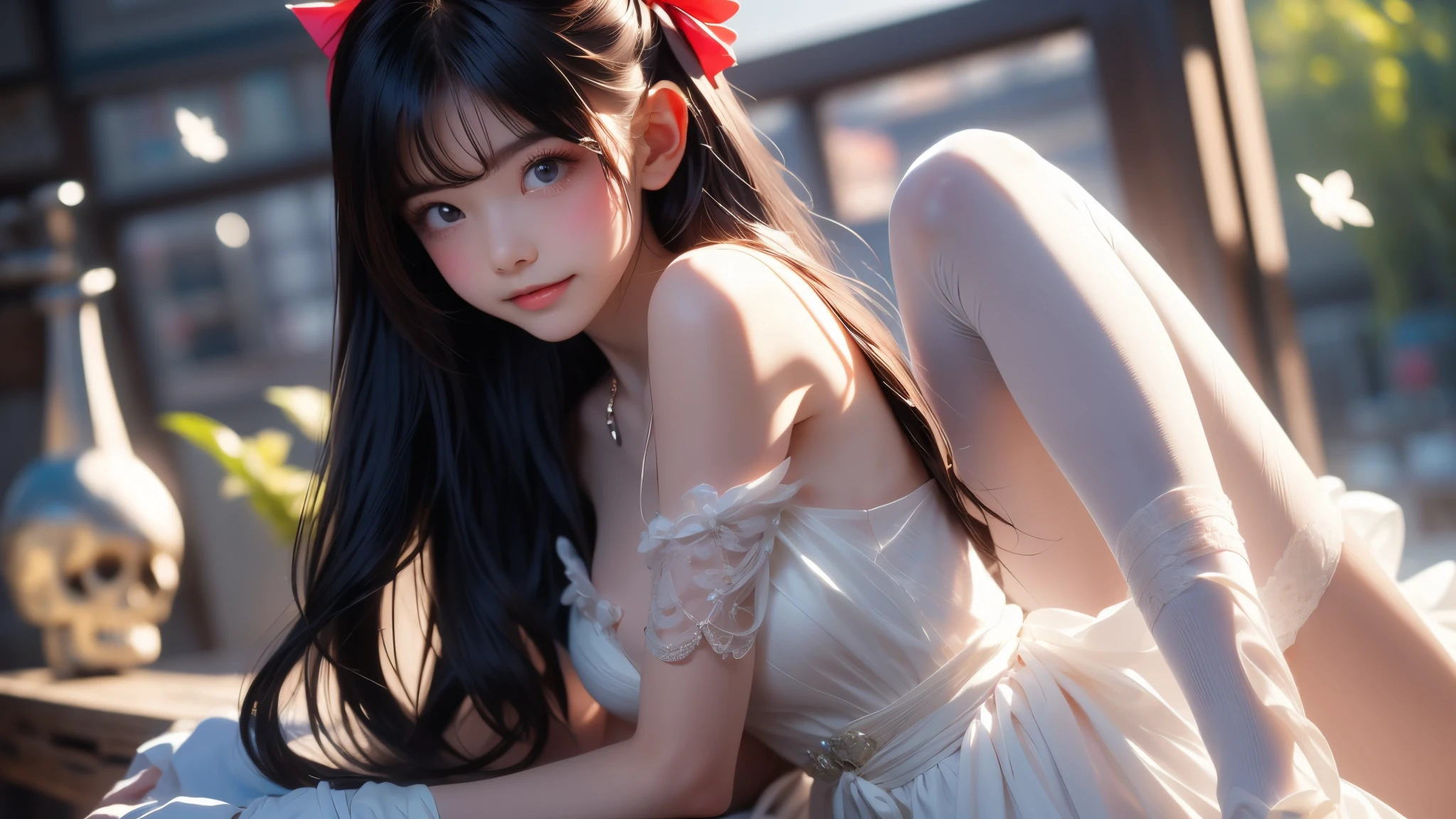 ((Highest)),((Highest品質)),((attention to detail)),  portraits、 hold skin color like an angel 、[:complicated details: 0.2]、full body、High Resolution、In 4K、Super Detail、intricate details、beautiful顔立ち、、girls、colorful、reality、real、Ultra-thin、perfect face、perfect hands with full nudity、Perfect Legs、has small breasts、front、tears、 sexy、 girl、girls、skull、Highest: 1.7、Highest品質、( very detailed CG、Super Detailな、Highestの効果:1.3)、solo、Picturesque、超High Resolution、very detailed顔、very detailed目、flat color、limited palette、High Contrast、reality的な、Highestの写真明、goddess、Elegant、Leprechaun、beautiful、 Jewel Eyes 、 black hair、Straight Haired 、Red Gem、smile slightly、Blanche:1.5、背景のskull、 Lots of Fits Flowers 、colorful、 Exposure, no bra, piece,colorfulな背景,Dead Eyes,Official Art, colorful, very detailed, no bra ,supine,open crotch, taken from below、bandage、skull、Ghost、Threatening
