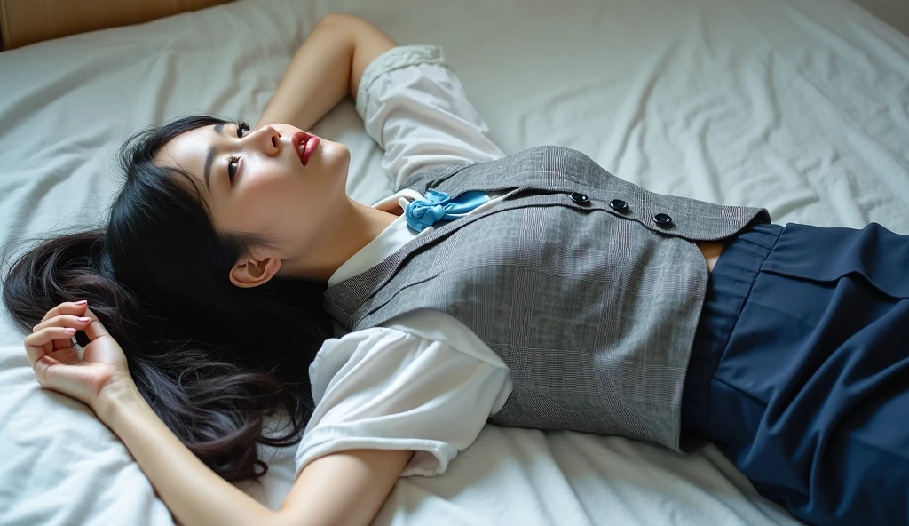 ((panty shot:1.2)) ((가슴 enlargement:1.2)) ((in bed:1.2)) ((sleeping:1.4)) ((denim shorts:1.2)) ((enlargement:1.2)) ((Flat belly:1.2)) best quality,masterpiece,ultra high resolution,(realistic:1.4),raw photo,(real skin texture:1.3),(film grain:1.3),In a panoramic way,character portrait,Very wide shot,small waist,cowboy shot,(in the dark, deep shadow, low tune, cold light,) night,(()),flowing tears,,dust,Tyndall effect,(expression),1 girl,Beautifully detailed eyes and face,White Szabo,brown eyes,((vest:1.3)) ((Stylish bedroom:1.4)) ((open one&#39;s palm:1.3)) ((long hair))　((half french，Half Korean:1.3)) ((lie down:1.4)) ((open your legs:1.4))