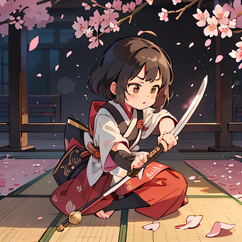 Anime girl kneeling on the ground with a sword in her hand - SeaArt AI