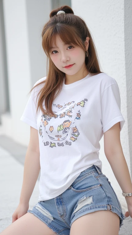 (Oversized_Shirt:1.1)、Oversized_Shirt、
Good Hand、4K、hight resolution、​masterpiece、top-quality、((Hasselblad photo))、foco nítido、(cinematlic lighting)、beautiful  lighting、dynamic ungle、[:(Detail Face:1.2):0.2]、Very pretty woman、Women of short stature、sixteen years old、Attractive paws、Emphasis on the thighs、thick thight、Beautiful legs、Ecchi thighs、White shirt、Healthy complexion