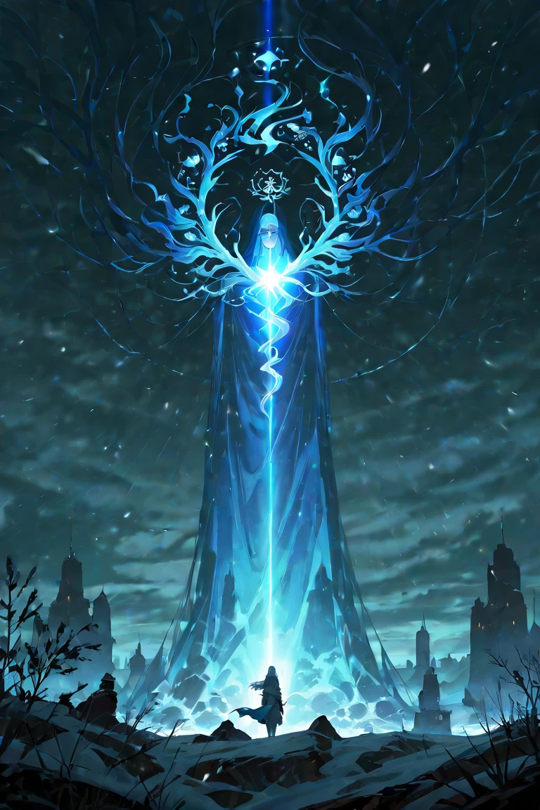 A shimmering Elvish port city on the side of the island from where you can see an intense light between distant mountains