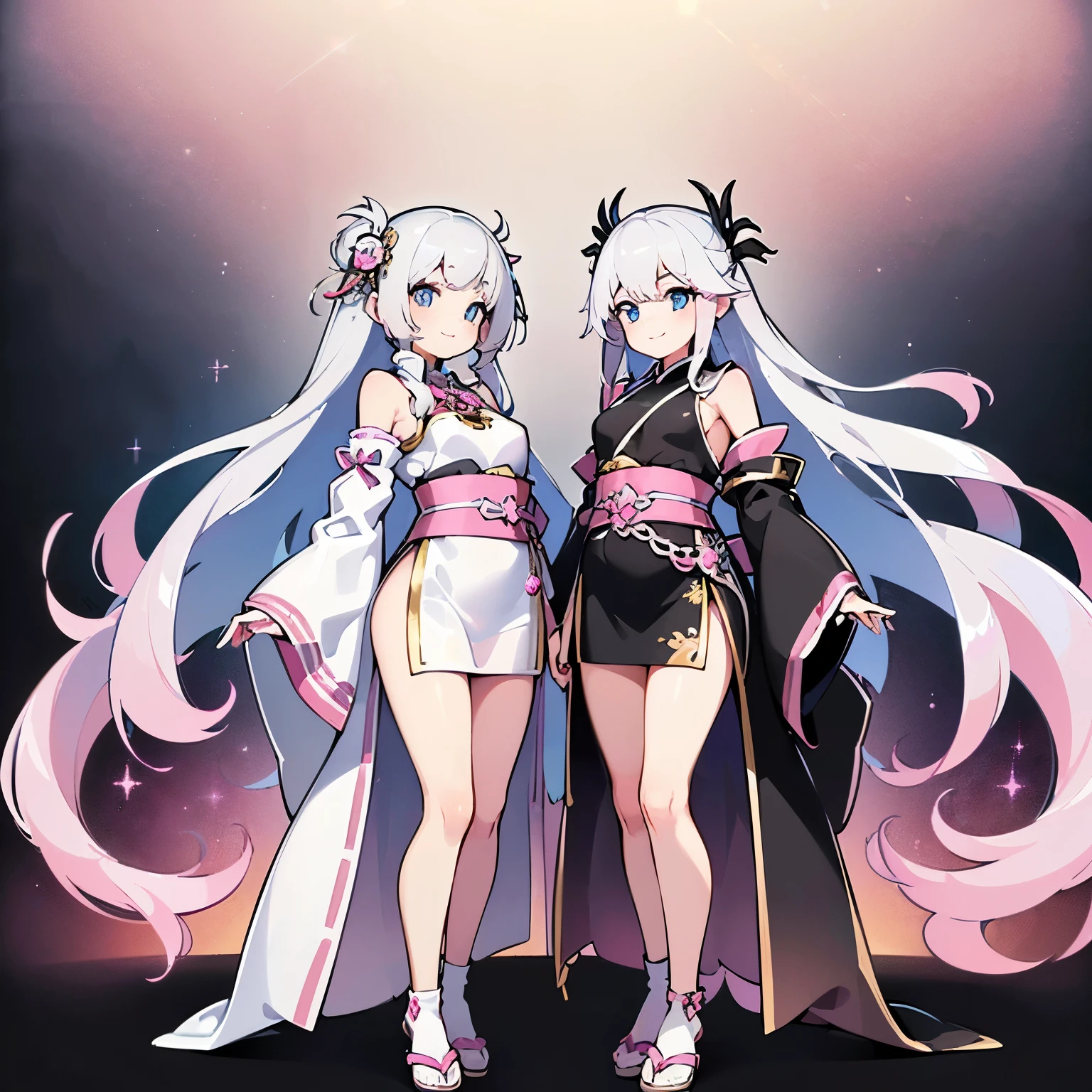 Young and Adorable Japanese Faces , Official Art,high-definition CG Unity 8K wallpaper,( masterpiece:1.0),(Top Quality:1.0), 超High Resolution,4K,very good detailed, photo shoot, 8k, High Resolution, Kodak Portrait 400, Film Grain, lens flare glow,高いest quality,8k,), as a portrait shot,8k、viewer, ((( front view))), ((( front view))), ((facing))、(very long silver hair up to the ankles:1.3)、 hair with a lot of volume、feminine silver hair,(silver pink gradient color hair:1.5),(Super detailed beautiful face and blue eyes),Xiaoyan、Full Body Image, rich breasts,Dress with lots of decorations , shoulder、Chest Valley、smile、standing、shiny skin、Correct limb 、see-through long sleeve pirate top,See-through shrine maiden costume with black skirt,Black Belt, Solemn Atmosphere