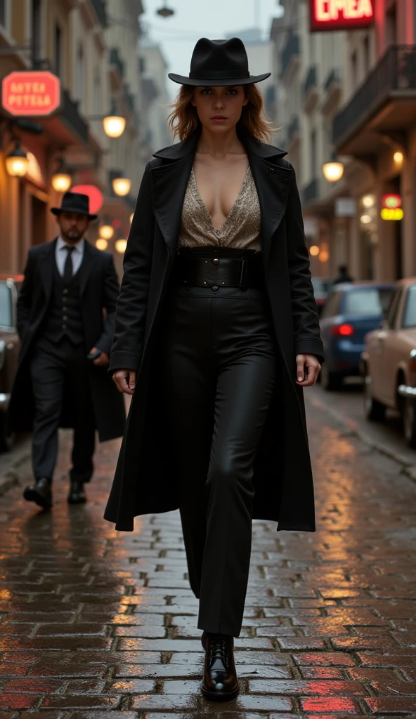 beautiful woman from 1910 elegantly dressed in hat black jacket and short black skirt
