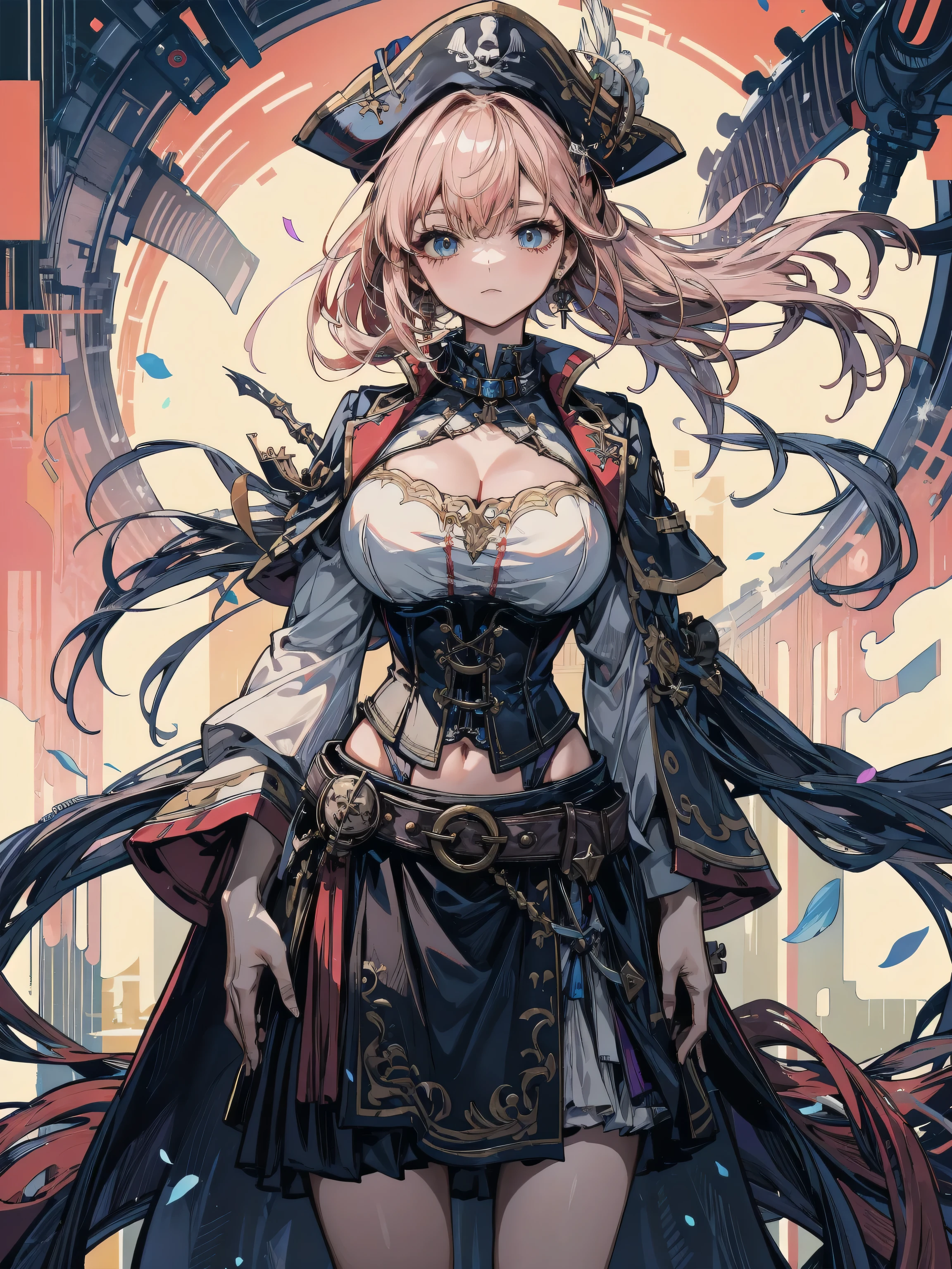 Official art, Unity 8k壁纸, ultra-detailliert, Beautiful and aesthetic, masutepiece, Best Quality, (Zentangle, mandalas, Tangle, Entangle), (Fractal Art:1.3) , 1girl in, Big Breast, Extremely detailed, Dynamic Angle, cowboyshot, Most Beautiful Form of Chaos, Elegant, a brutalist designed, vivd colour, romanticism, Atmospheric, ecstasy of musical notes, streaming musical notes visible