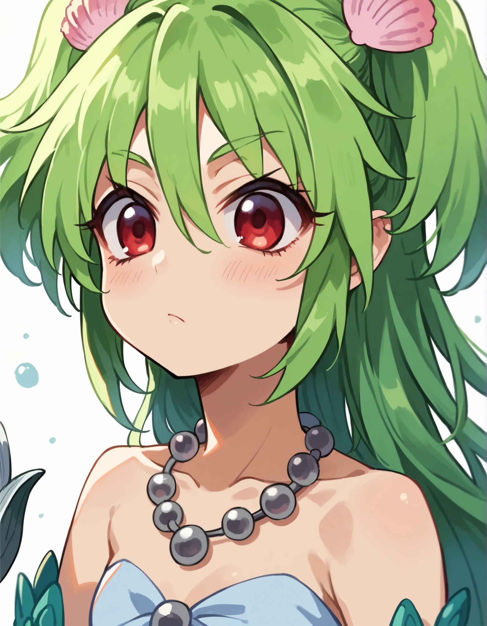 Anime Boys、Both have、Six Pack Abs、Put your hands behind your back、happiness、Open Mouth、necklace、Light green hair、Medium Hair、Wavy Hair、detailed、Highest quality、masterpiece、Shorts、Swimwear、belly button、alone、Skinny body、blush、Sandy Beach、smile、Sweaty、Upper body naked、Ocean