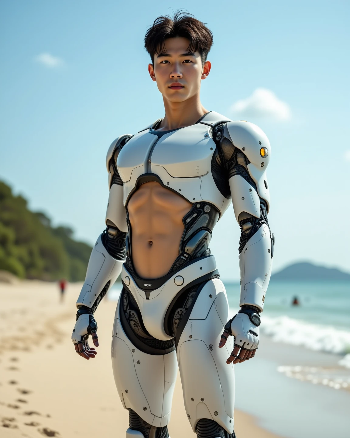(masutepiece,High resolution,ultra - detailed:1.0),1(Boy ,robot boy ),Perfect male body,Look at the camera,Delicate eyes and delicate face,extremely details CG,Unity 8k wallpaper,intricate-detail,solo person,Detailed face, ( extreme tight high waisted white leotard), (extremely small size leotard squeeze out the side belly),Best Quality, hands visible, Beautiful and delicate blue short hair:1.5 , full length shot(fls) , big thighs ,insane details, hyper details , photorealistic , only male , handsome boy , puffy nipples , 16k resolution , ultra-high clarity , hyperrealism, uhd,. K-pop idol , whore , slutty whore , swollen nipples , defeat , grins ,thick thighs, male , (bare thighs ) , bare chest , realism , hyper realistic , photorealistic , ( thick hips ). , standing , super tight , super handsome boy , male , sexy , eroticism , nsfw , side belly fat , sexy slutty whore , nasty bitch , (photorealistic) ,  epic reality ， ultra realism , epic photorealistic , grins , smirk , smile , shy , blushing , short hair ，((phat hips)) ， hand behind back
