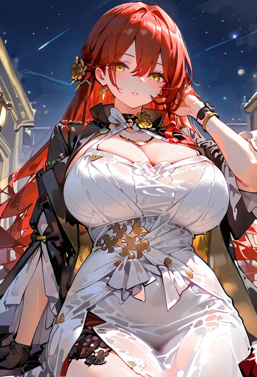 Unreal Engine 5 Realistic Rendering, physically-based rendering, RAW photo, highly detailed background, Standing on kyoto castle, high res, beautiful face, top body is hyperrealistic thicc muscle and hyper largest_breasts!! with the type of boobs_melons, lower is huge buttocks,