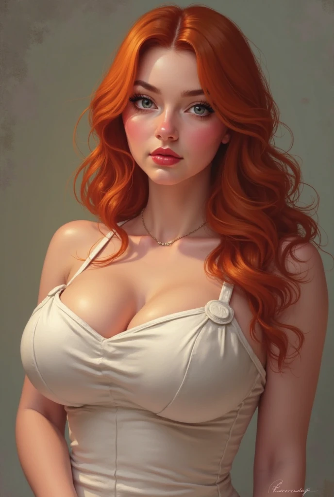 (masterpiece:1.2, best quality), realistic, (Real picture, intricate details, depth of field), (1 woman, alone), assembly, chapped lips, very detailed, Gorgeous perfect face, (huge breasts:1.8), (skin dents), thick thighs, wide hips, Average waist, tall, sweet red lips, (Voluminous wild scarlet red hair), beautiful blue eyes, (sweating:1.2), (wet), sexy, blushing, (adult seducer) Agreeable, attractive, (Captivating dynamic pose) (hanging tits), (deep division)
