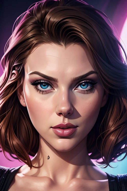June in a turquoise dress, brown hair, purple eyes, (best quality, 4k, highres, masterpiece:1.2), ultra-detailed, (realistic, photorealistic:1.37), vivid colors, sharp focus, (portraits), vibrant environment lighting