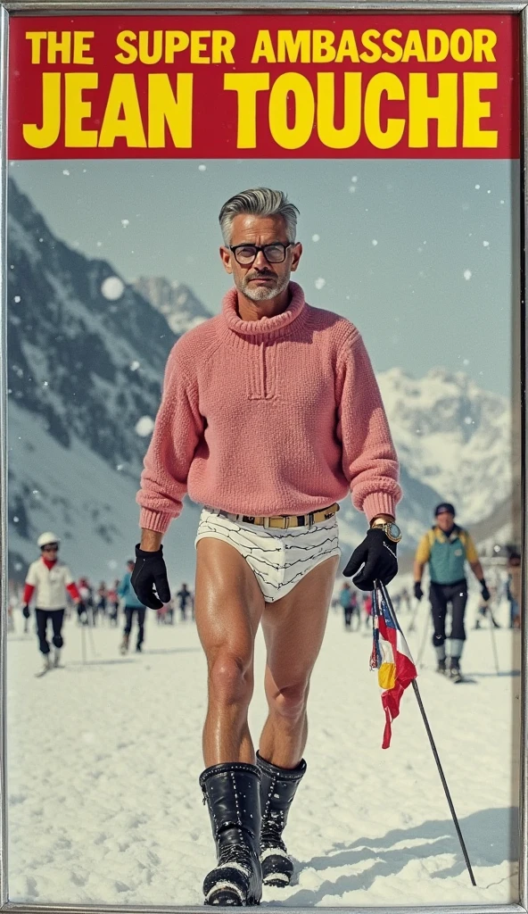1 stocky shirtless Russian gay is standing with his legs and thighs opened and spread in the snow with wide landscape of snowfield , 1 man only, no other people, iceblocks and icelake and snow scene, he is wearing white fur gloves, fur woolen hat to cover snow , moustache, facial hair, white transparent thong bikini highlighting big bulge and big butts, Wear knee-length fur shoes.,masculine and stocky, shirtless, handsome face with detailed facial features, shirtless and wearing nothing, correct accurate male anatomy,skinny boy body, muscle body,sport body, big muscle, Handsome face, wet oiled waxy shiny greasy muscles and skin, flawless white skin, masterpiece, professional DSLR shoot and retouching, illustration art, shadow, highlight, sharpness, depth of field, dessert and Russian snow field environment, sexy, hot gay erotic illustration art, sexy and hot