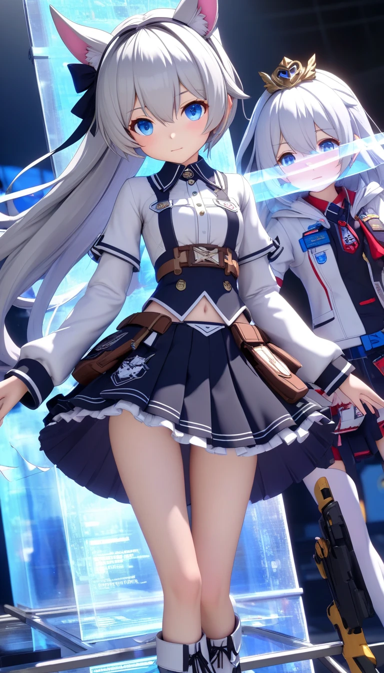 Silver Hair、Blue Eyes、Beautiful high school girl。uniform、Knee socks、