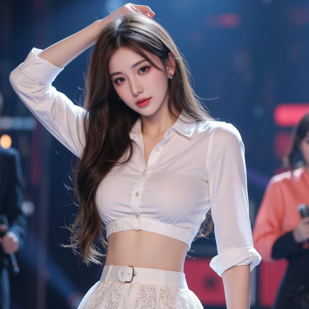 ((midnight, need, 8K, tmasterpiece:1.3)), A whole body, Long legs, Focalors:1.2, Plump body,perfect figure beautiful woman:1.4,((Dark brown hair, hugetits:1.2 )), (Low-cut white T-shirt, Deep V white T-shirt,Skinny white T-shirt,blackstockings,short skirt), ((Nightclub,Karaoke)), crowd of,Highly detailed facial and skin texture, detailed eye, 双眼皮,wears glasses,ample breasts,Smile with,Bigger breasts, Wavy hair,ample breasts,Get wet,Sweat profusely,Red lips,Wear earrings,wearing a choker,Wear a bracelet,orgy,Rejoice,Hot dance,Perfect chest shape,drink,vibrancy,Heaty,wildness