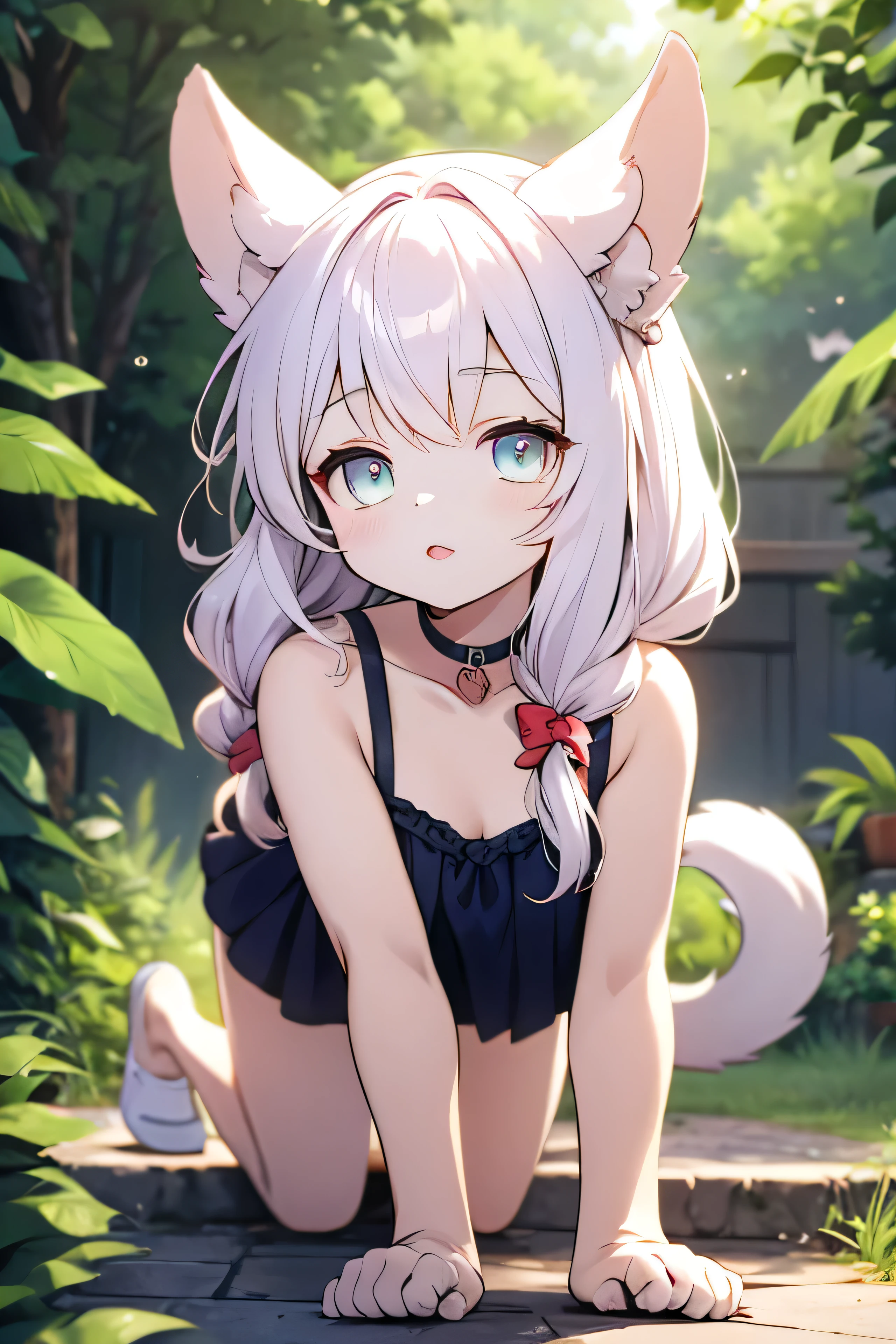 animal ears girl on all fours Part of the neck to the chest Random hairstyles on all fours