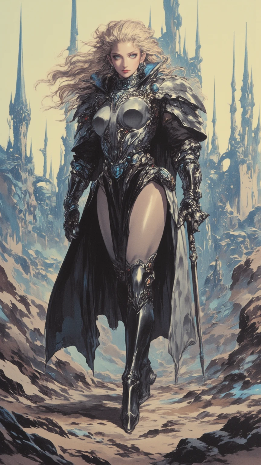 ((an adult woman knight with a perfect athletic figure with beautiful breasts and hips washes in knightly armor in a beautiful waterfall at night and the moon is shining)), ((in detail, ultra realistic graphics, Best quality))