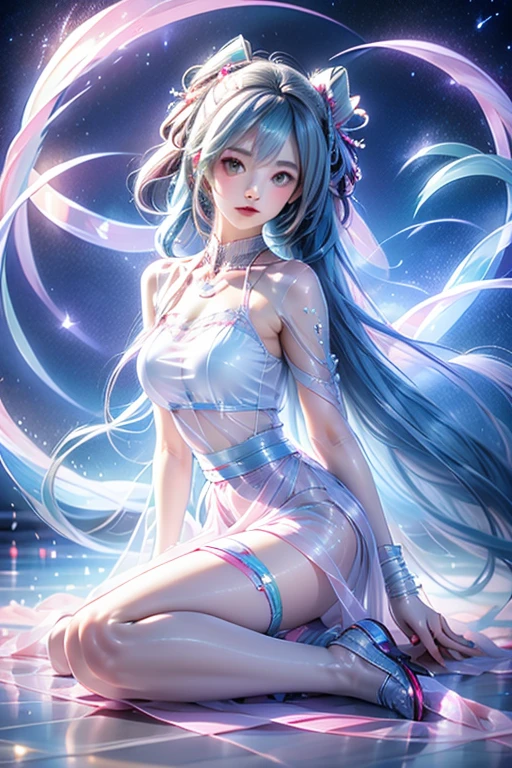 A shining, ethereal digital avatar floats gracefully in a digital anime world, its bioluminescent form casts a gentle, otherworldly light. This image is a stunning digital painting, that shows intricate details and vibrant colors, that seem to pulsate with life. The Avatar’s flowing hair shimmers in azure and amethyst tones, while his eyes had a gentle, radiate captivating light. Every single pixel has been expertly rendered and captivates the viewer with its mesmerizing beauty and otherworldly presence.