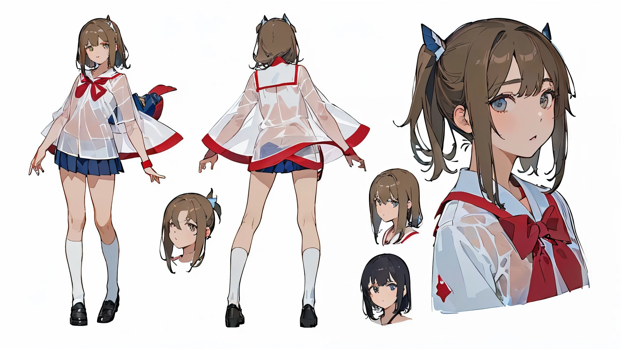(best quality, masterpiece), 1girl, 15 yo,cute, standing girl, three view drawing, front and back and side, character sheet,full body,simple background,