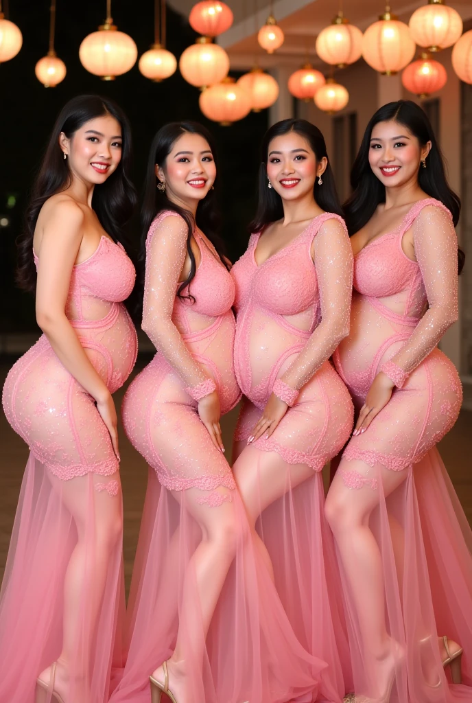 Pink bikini, pregnant, smile