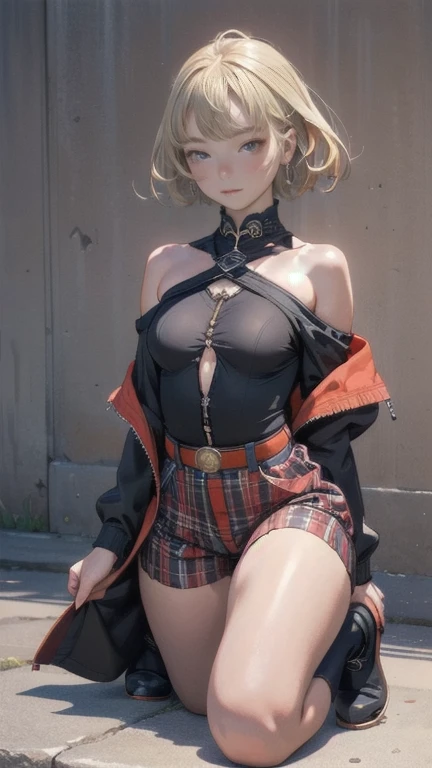 "Personagem de anime com cabelos brancos e orelhas de gato, olhos de rubi, Shy, ruborizada, mid chest, pernas nuas, alto contraste, luz suave, obra-prima, Extraordinarily nice."