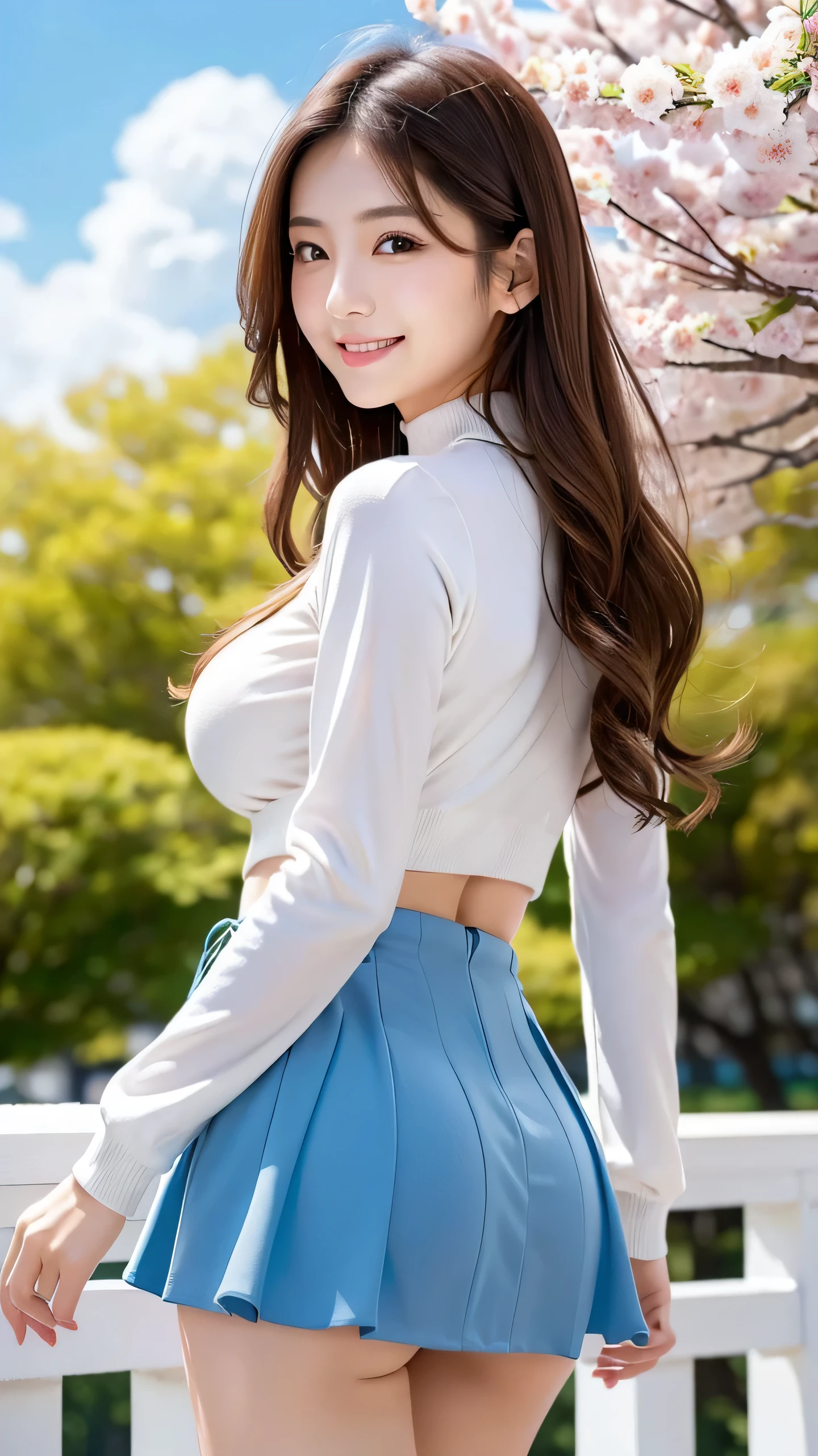 a young beautiful model, 1girl, standing, outdoor, sunny, windy, epic waterfall, highly detailed symmetrical eyes, laughing face, busty, slender, simple earing, (tight shirt), (wind blowing up skirt:1.5), (pussy:1.5), upskirt, (rim lighting), RAW photo, best quality, high resolution, masterpiece, (photorealistic:1.3), professional photography, sharp focus, HDR, 8K resolution, intricate detail, sophisticated detail, depth of field, (nsfw), blurred background, facing front, cowboy shot view, (extremely detailed CG unity 8k wallpaper)