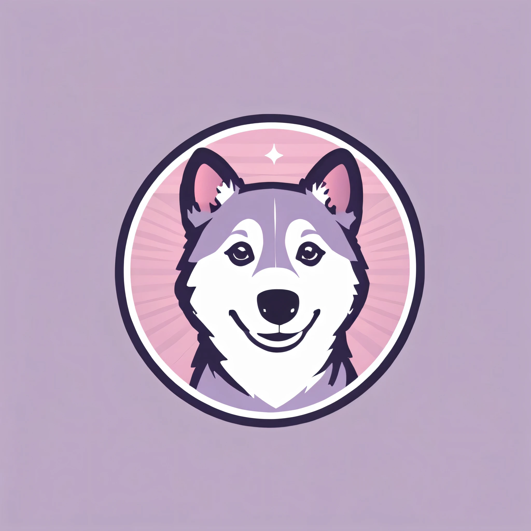logo,
A logo for a pup company, pink and purple dog bone, girl Husky dog, retro-themed colors (light purple, purple, pink)
),LogoRedAF
,