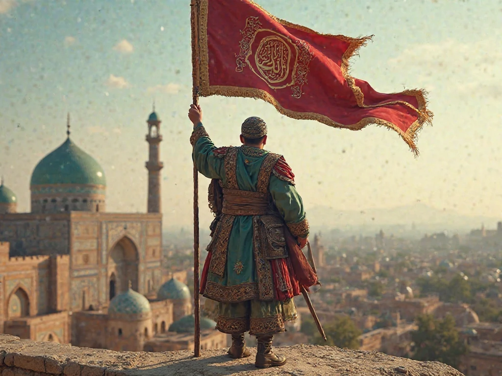 Muslim Rajput  holding his flag on which Allah hu akbar