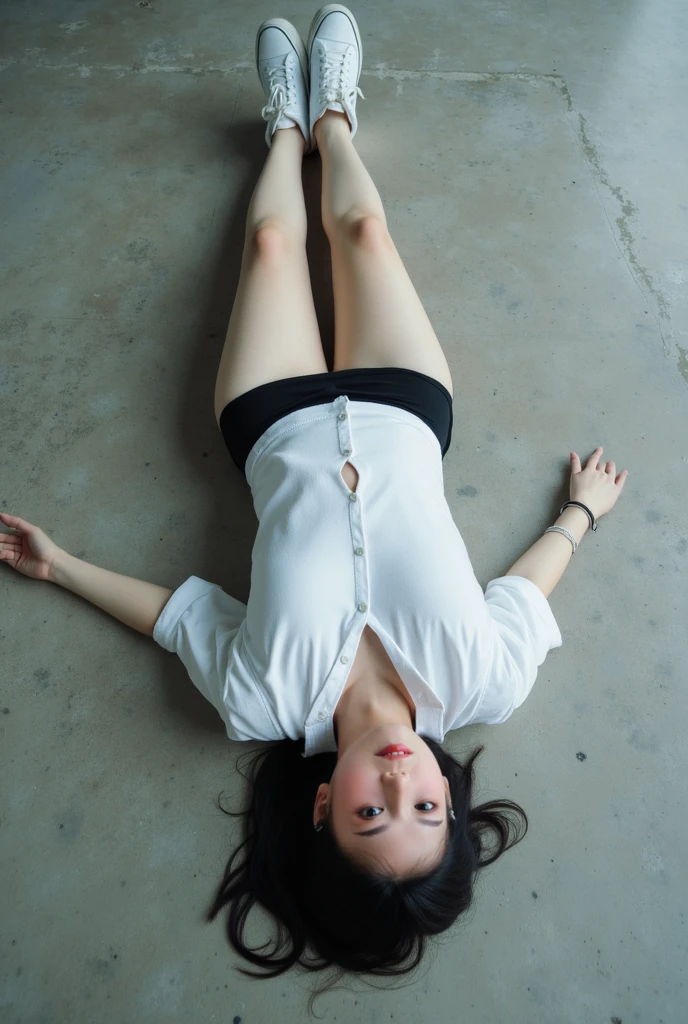 （（Highest quality））、Beauty、Big Breasts、Lying down、Lying on your back、On the road、Concrete Tiles