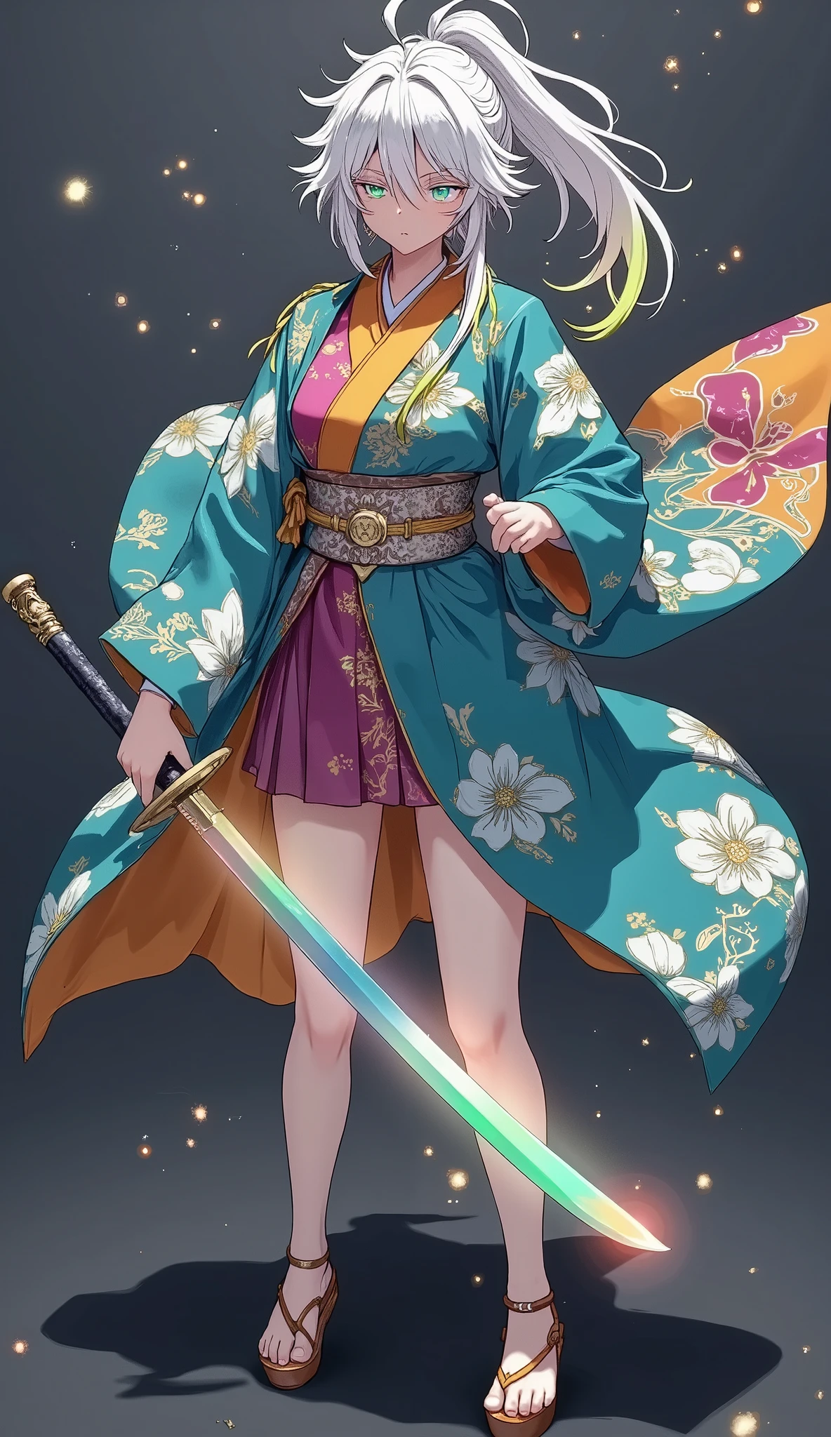 (character, Alone, Iai刀で斬る, Sword Drawing Technique, moment, Slash), Quick Dynamic Composition, hollywood style, 
( name  : yubu ／yubu race：half human and half elf\often mistaken for beastman\ gender : Female／female special skill : Iai、swordplay favorite food : sugar candy blood type : Type B personality : No Brutality。But、they tend to look cold even though they are good-natured。is often expressionless), 
multicolor dark tone, vivid colorful layer, 
