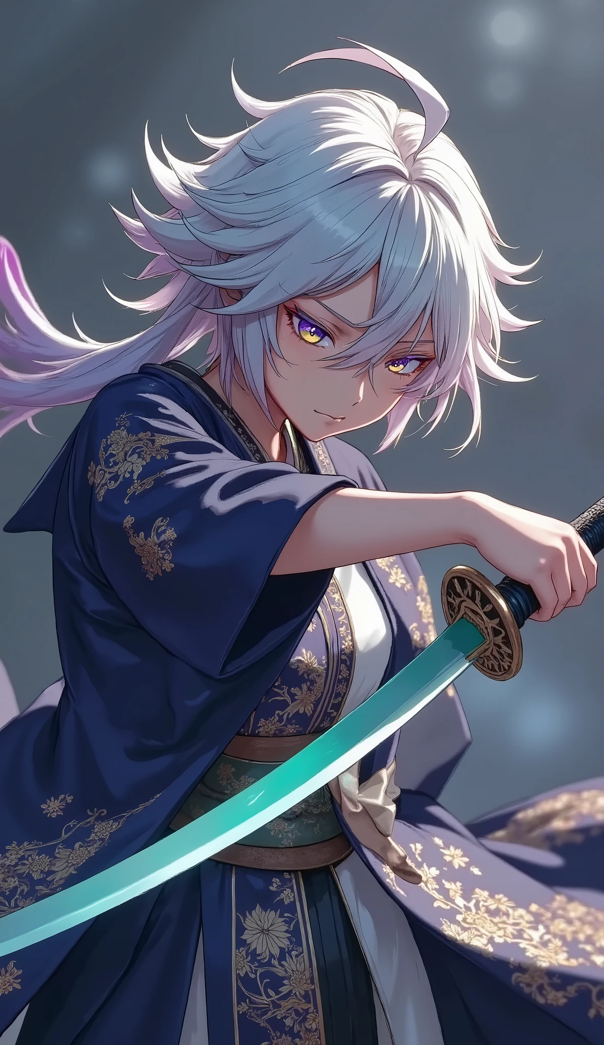 (character, Alone, Iai刀で斬る, Sword Drawing Technique, moment, Slash), Quick Dynamic Composition, hollywood style, 
( name  : yubu ／yubu race：half human and half elf\often mistaken for beastman\ gender : Female／female special skill : Iai、swordplay favorite food : sugar candy blood type : Type B personality : No Brutality。But、They tend to look cold even though they are good-natured。is often expressionless), 
multicolor dark tone, vivid colorful layer, 