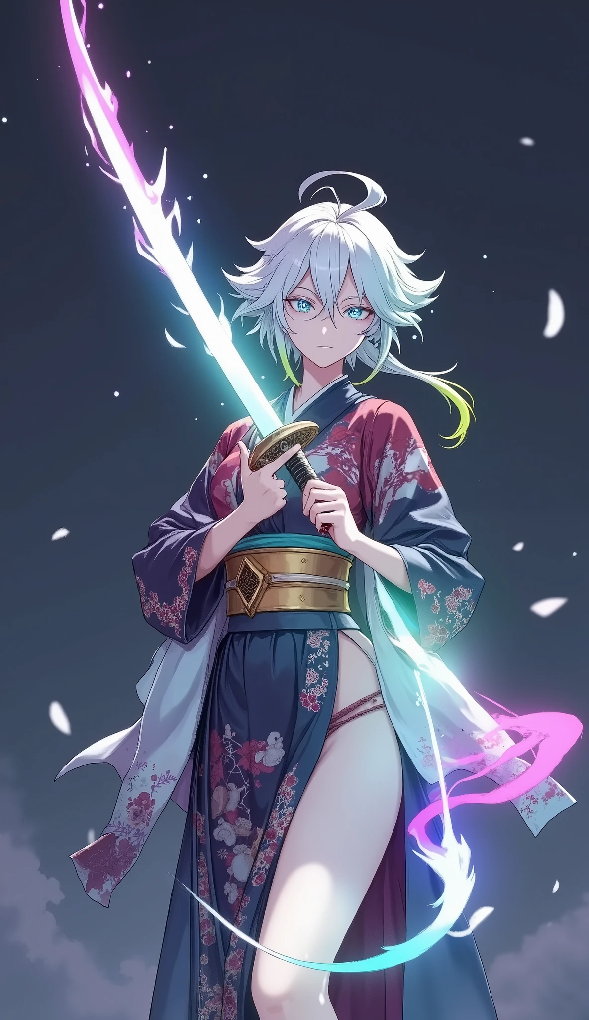 (character, Alone, Iai刀で斬る, Sword Drawing Technique, moment, Slash), Quick Dynamic Composition, hollywood style, Beautiful Sword Dance, Choreography,
( name : yubu /yubu race:half human and half elf\often mistaken for beastman\ gender : Female/female special skill : Iai、swordplay favorite food : sugar candy blood type : Type B personality : No Brutality。But、They tend to look cold even though they are good-natured。is often expressionless),
multicolor dark tone, vivid colorful layer,