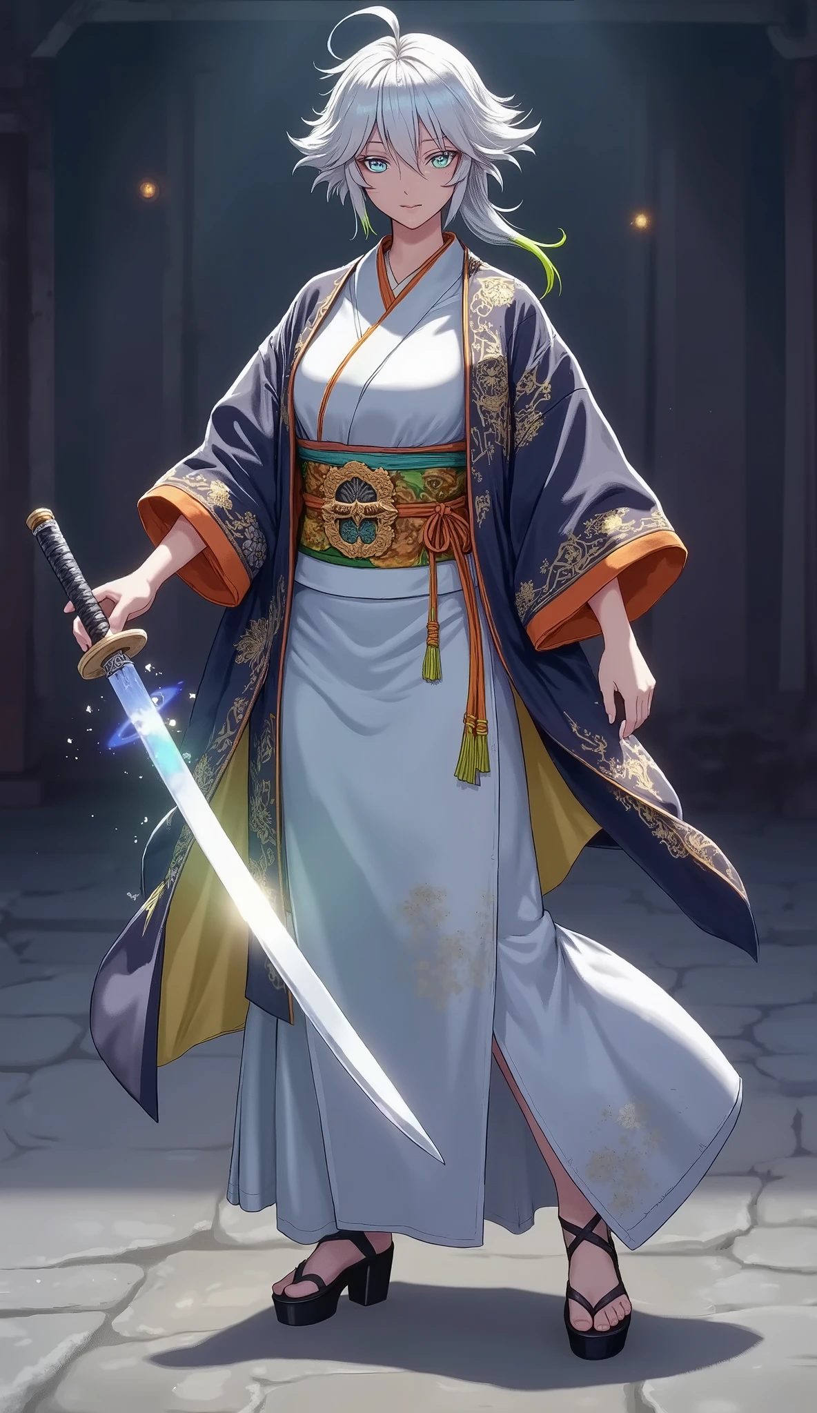 (character, Alone, Iai刀で斬る, Sword Drawing Technique, moment, Slash), Quick Dynamic Composition, hollywood style,
( name : yubu /yubu race:half human and half elf\often mistaken for beastman\ gender : Female/female special skill : Iai、swordplay favorite food : sugar candy blood type : Type B personality : No Brutality。But、They tend to look cold even though they are good-natured。is often expressionless),
multicolor dark tone, vivid colorful layer,