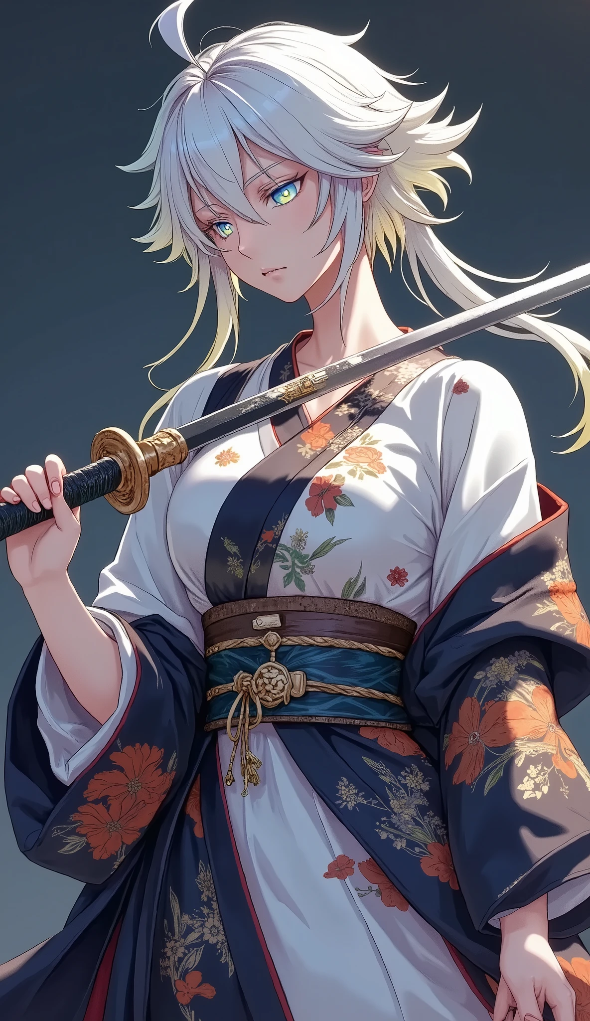 (character, Alone, Iai刀で斬る, Sword Drawing Technique, moment, Slash), Quick Dynamic Composition, hollywood style,
( name : yubu /yubu race:half human and half elf\often mistaken for beastman\ gender : Female/female special skill : Iai、swordplay favorite food : sugar candy blood type : Type B personality : No Brutality。But、They tend to look cold even though they are good-natured。is often expressionless),
multicolor dark tone, vivid colorful layer,