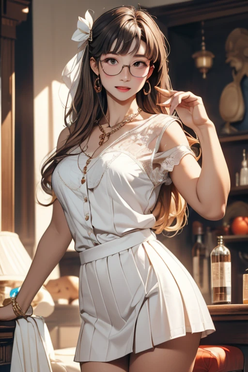 masterpiece, best quality, official art, extremely detailed CG unity 8k wallpaper, highly detailed, absurdres, shiny skin, Depth of field
BREAK
1 girl, standing, serene expression, mesmerizing eyes, straight long hair, flowing dress, poised posture, porcelain skin, subtle blush, crystal pendant
BREAK
golden hour, (rim lighting):1.2, warm tones, sun flare, soft shadows, vibrant colors, painterly effect, dreamy atmosphere
BREAK
((an extremely delicate and beautiful)), floating, (detailed light), nature, (sunlight), floating palace, ribbon-trimmed legwear, fishnet stockings, leggings,
BREAK
classroom windows, book in hand, push glasses,
BREAK
semi-rimless eyewear, ribbon, ribbon trim, drop earrings, stud earrings, hairclip, lucency full dress,