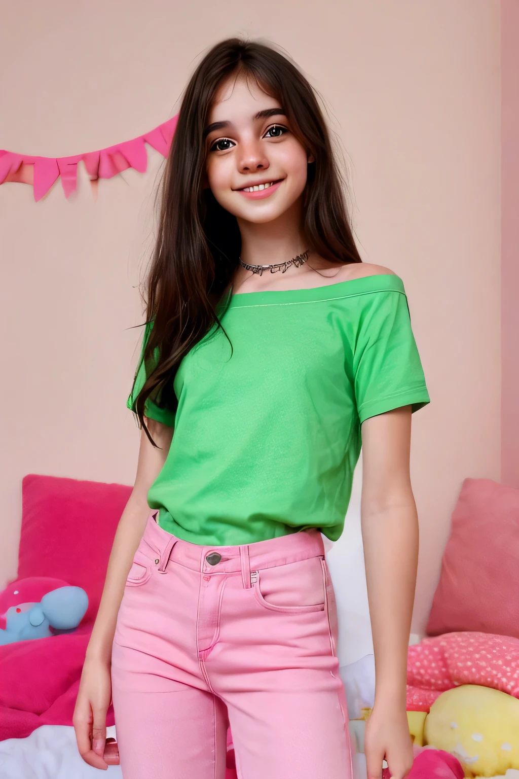 A teen transgender boy, wearing girly clothes, top shirt, tight skirt