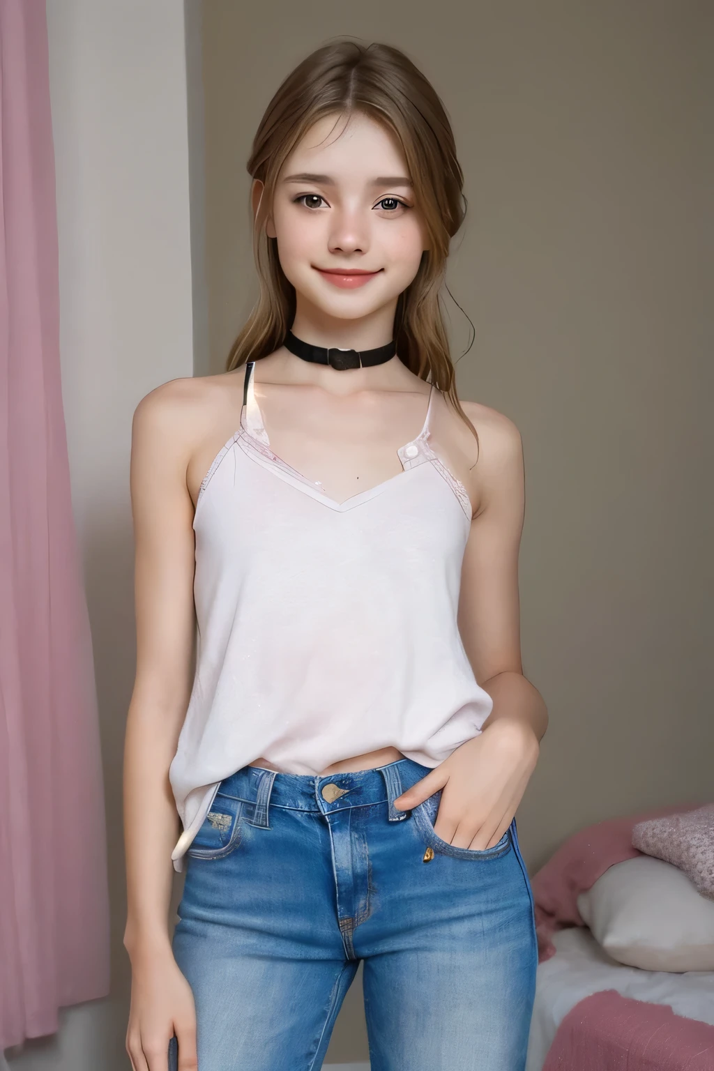 ager,  RAW photo, close, (yo skinny girl  ), latina, Colombian  high school girl  , ((  Body )), pequeña  ager, Dimples on the cheeks  , happy smiling,  beautiful Smile , Masterpiece , roStro  beautiful, blush,  graphic eyeliner  , rouge, ( lipstick:0.6), (choker:0.9), realistic skin texture , (red:0.8), suave,  Lighting , cozy atmosphere, Instagram style, ,  hair,  beautiful,  beautiful, pale skin,  the girl DoES a dance PoSE in her room Looks happy, wearing tight jeans, bare shoulder , She Wears a Short green Shirt  , S, slim, thin girl, adoleScente slim,  flat three-quarter , She is standing, Foto desde las rodillas hasta la cabeza, high heels ,  Maximum detail,  Body pequeño,  ager de S,  Brunette Girl , Mexican Girl, Colombian GirlS ,  high school girl  , high definition, 4k, SEX,  Maximum detail,