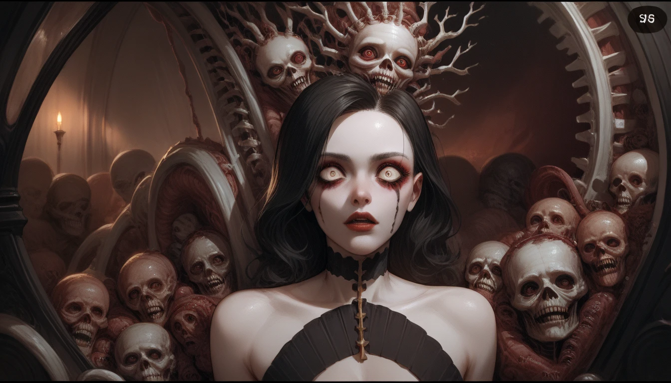 designed by Ross Tran, Antonio J. Manzanedo, Tom Bagshaw, thin (,ashenhard style, nsfw:1.2) , very Plain, her hair is Dark, desolate hillside, Sharp and in focus, Shameful, sgraffito, opulent