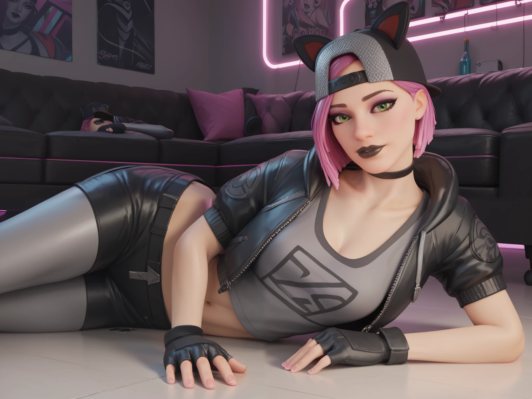 Blue Gaming Zone Lynx with sexy black latex skirt