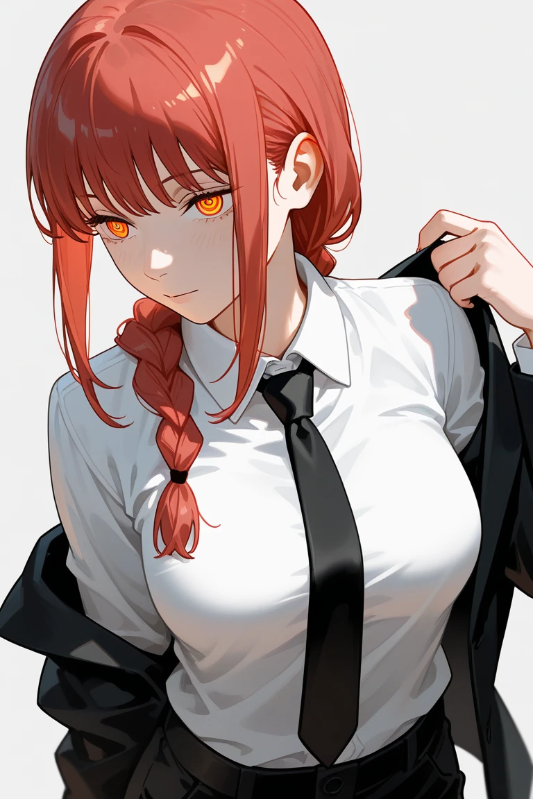 score_9, score_8_up, score_7_up, BREAK 1girl, pointy breasts, makima \(chainsaw man\), covered breasts 