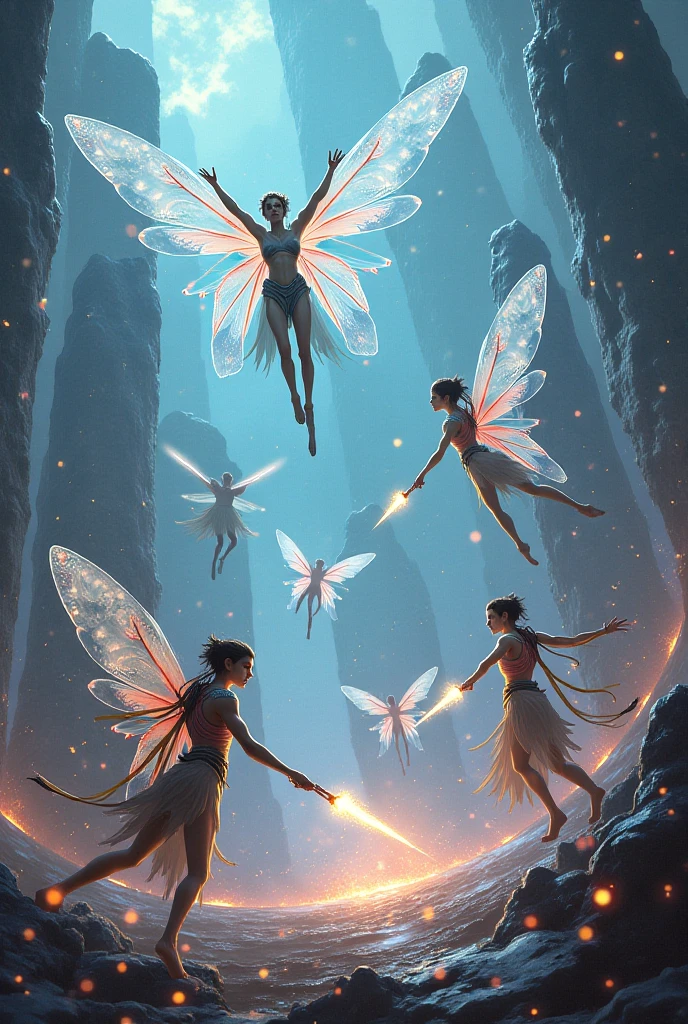 <lora:FaeTech-30:0.8>, faetech ,scifi, pixie dust, iridescent, a quest to save a magical kingdom,