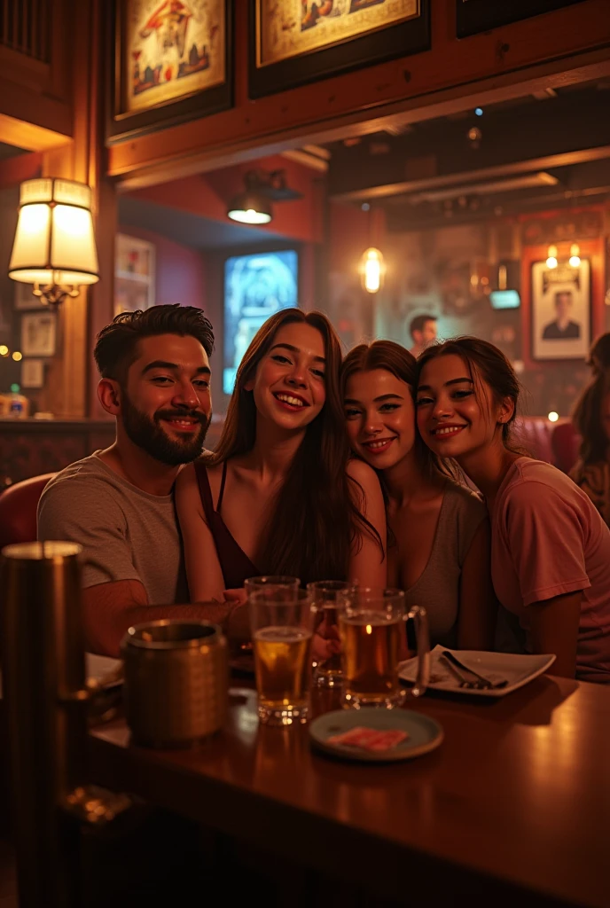 A group of teenagers inside a room at a party
