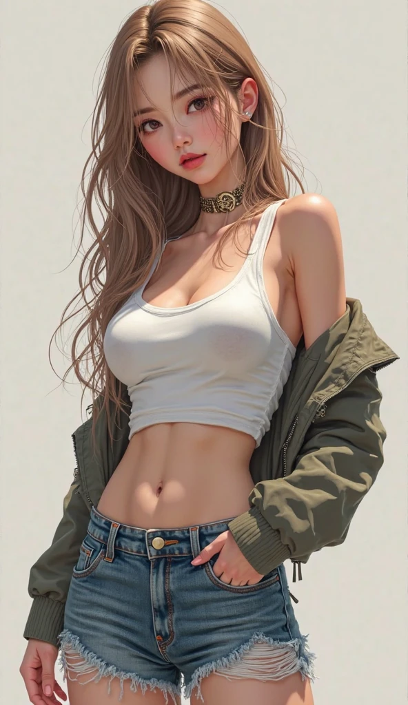 masterpiece, best quality, ultra-detailed, photorealistic, perfect body, wide hips, barbiecore, clothing shop, standing pose, smirk