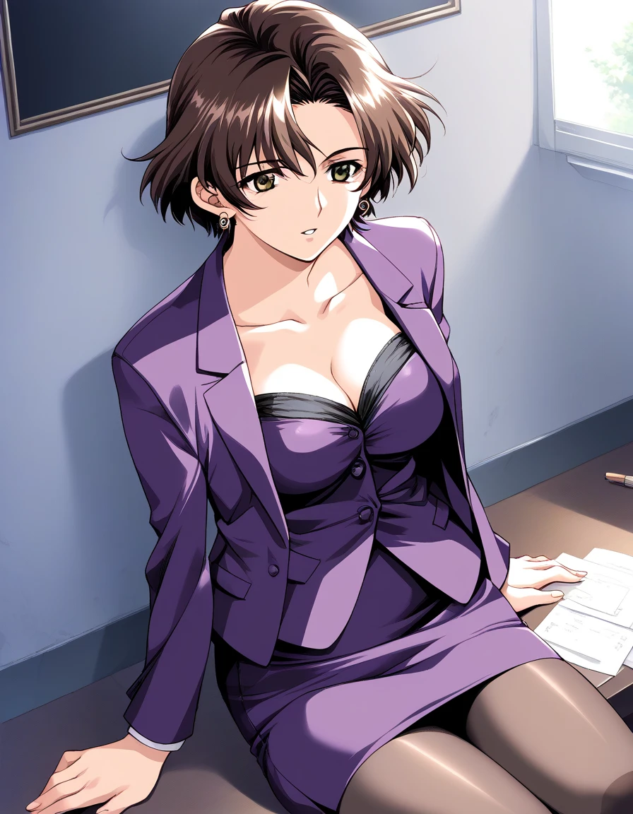 masterpiece, highest quality, realistic, Super detailed, small details, High resolution, 8k wallpaper), beautiful mature woman, Wear casual business wear, In a great restaurant, At night, light brown messy hair, perfect dynamic composition, beautiful and detailed eyes, (Trance_Performance), big breasts,emphasize cleavage,(((white background)))、Are standing、((open your legs、touching his crotch))、