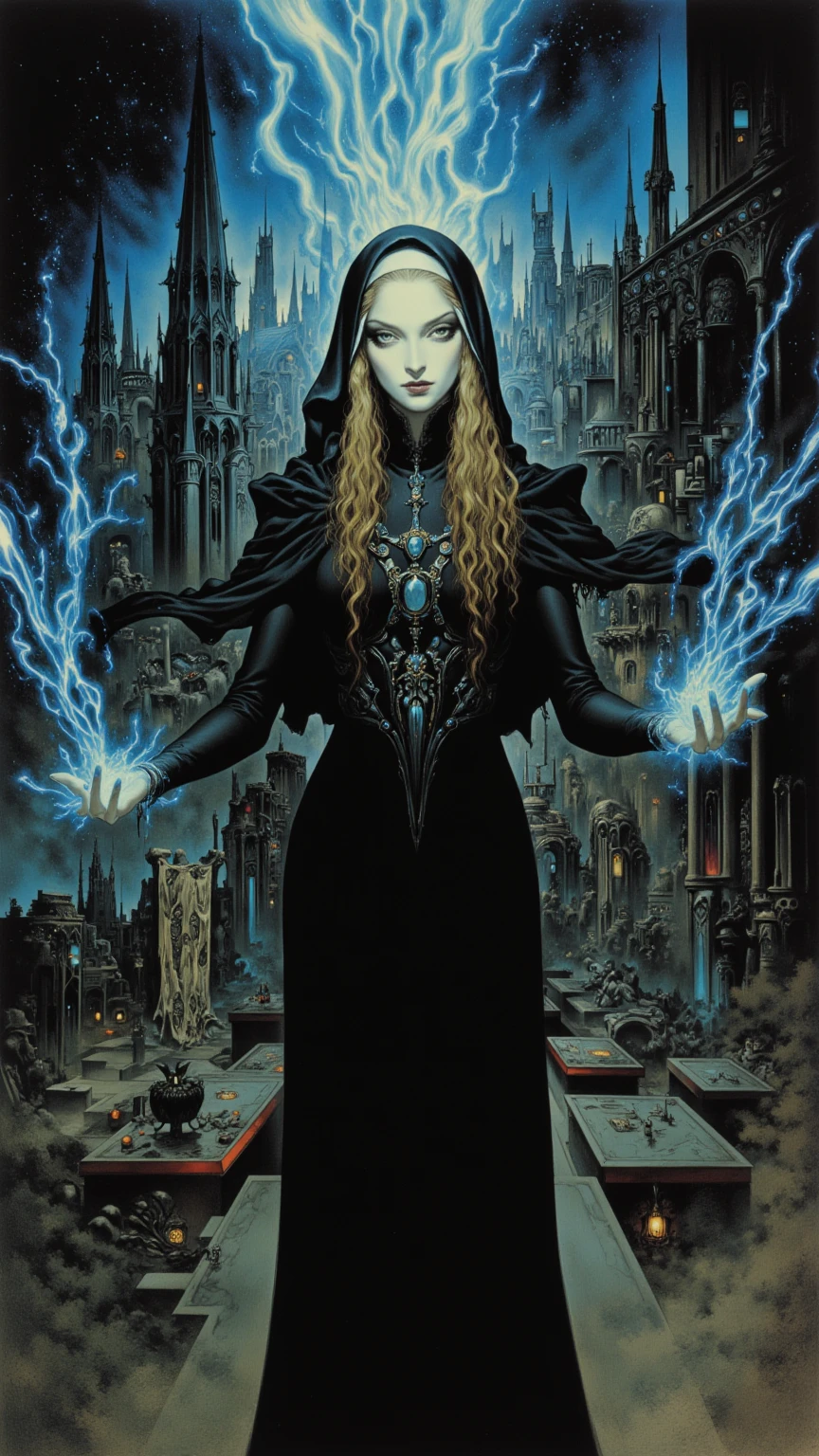 latex costume, sexy school uniform, beksinski style painting, full torso, pale gothic evil queen, rainbow strings, wicked, springtrap, hypercube, sparks