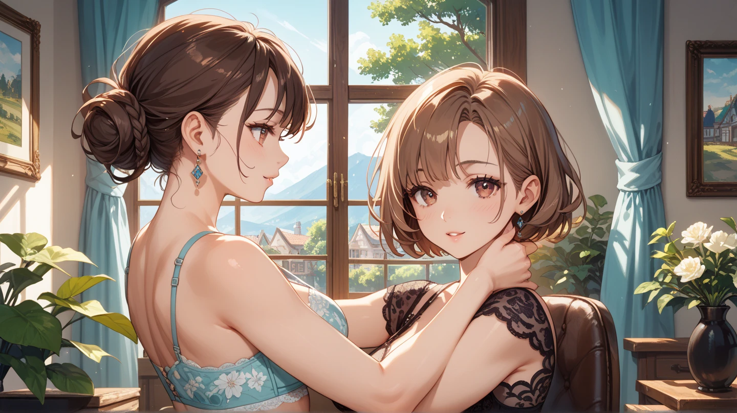 School uniform(1.8)(highest quality、masterpiece、High resolution)、(Sargent-style watercolor)、(Anime Art)、Flowers Bloom、((Multiple women、Everyone is standing, Alongside))、(Detailed depiction of a beautiful face）、A kind smile、Medium Short Hair、Dark Brown Hair、Braiding、、Cinematic Light、Soft sunlight、School classroom、White bra and underwear set、Or a set of black bra and underwear、Or a set of red bra and underwear、Or a set of blue bra and underwear、Or wearing a purple bra and underwear set, Or a set of orange bra and underwear、Floral bra、Floral underwear(1.8)。whole bodyが写る(1.8)No clothes(2.8)
information(highest quality:1.2)、Very detailed、High resolution、masterpiece:1,2、Bright colors、Bokeh、Professional Lighting、Physically Based Rendering、Flat Color:0.8、Fine Illustration、Realistic:1.37、Makoto Shinkai style、Name Style、Light Brown Hair、Elegant update、Short Bob、Young high school student、Laugh together、Dynamic poselip、cheek(Dark Brown Hair/)bangs、cheek(direction)、(最高masterpiece1.2)繊細なイラストVery detailed、Break Blue Sky、Detailed Background、whole bodyが写る、A shy smile、Through clenched teeth、Through clenched teeth、lip、cheek(Flat Color: 0.8)、(masterpiece: 1,2)、(masterpiece: 1,2)、High resolution、超High resolution、highest quality、High resolution、Ultra-thin illustration、Makoto Shinkai style、Your Name is Style、Short Bob、necklace、Earrings、Dynamic pose、Selfie、whole body、Brown Hair、Braiding、Hair Bun、ponytail･Hair Bunスタイル、necklace、Valletta、ribbon、Earringsアニキュア,。Vast Skyline、lake、mountain bridge。river、Flower Field(highest quality:1.2), Super detailed, High resolution, Tabletop:1,2, Vibrant colors, Bokeh, Professional Lighting, Physically Based Rendering, Flat Color:0.8, Fine Illustration, Realistic:1.37, Shinkai Makoto style, Your name style, Light brown hair, Elegant update, Short Bob, Bun hairstyle such as chignon。、long hair, Laugh together, Dynamic pose, Selfie, whole bodyフルお姉さん、
